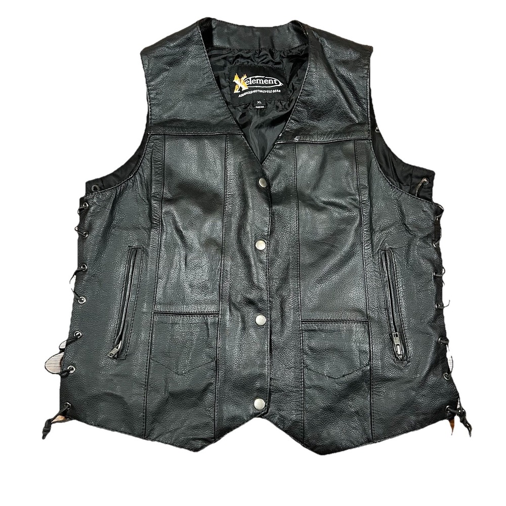 Xelement Brown Leather XL Motorcycle Vest Tie Sides‎